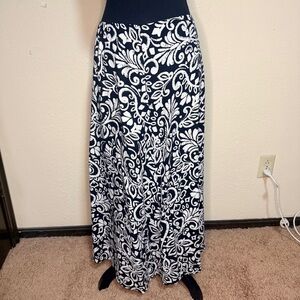 Women's Black and White Printed Rayon Maxi Skirt Summer Whimsical Boho Spring
